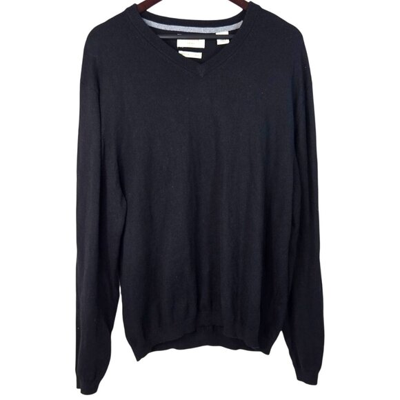 Weatherproof Vintage Black V-Neck Sweater Cotton Cashmere Blend L - Picture 1 of 5